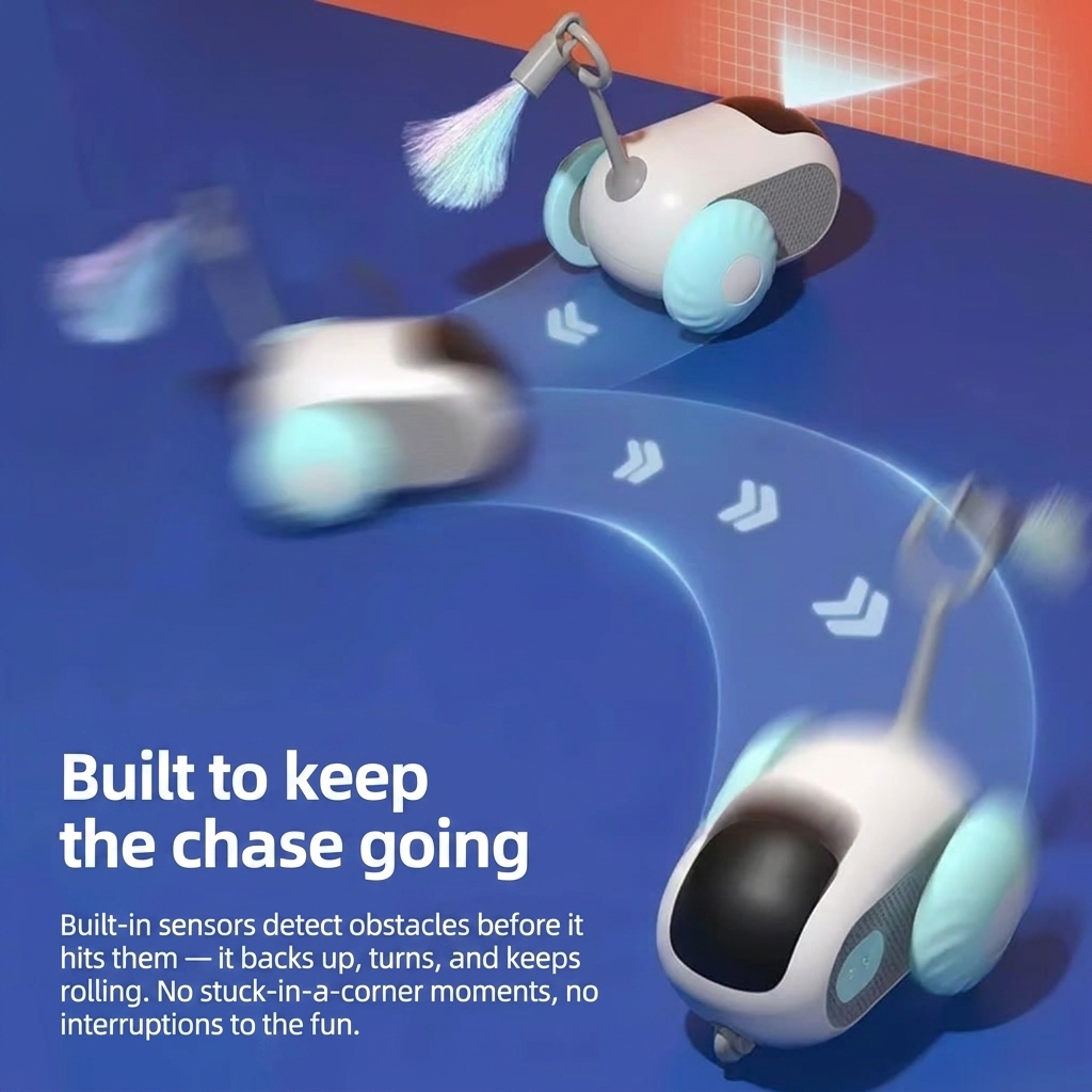 Meowtix RC car curving around obstacles on its own in auto-chase mode